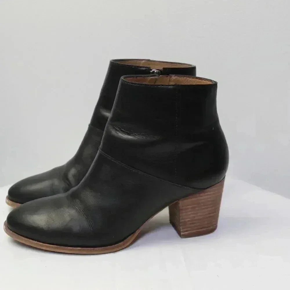 madewell black stacked heel booties 7